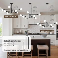 Black Sputnik 8-Light Farmhouse Modern Chandelier - Dimension 2