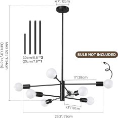 Black Sputnik 8-Light Farmhouse Modern Chandelier - Dimension