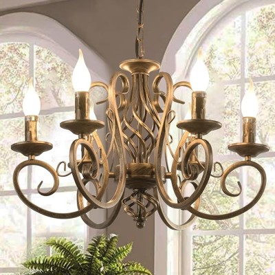 French Country Wrought Iron Candle Chandelier