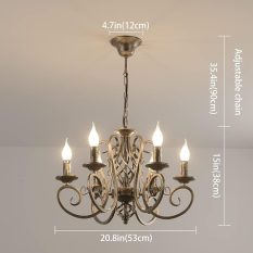 French Country Wrought Iron Candle Chandelier - Dimensions