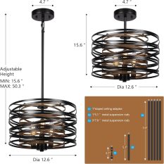 Industrial Hanging Light Rustic Adjustable Ceiling Fixture dimension