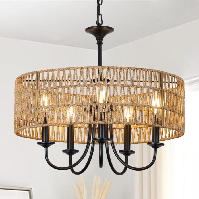 Natural Woven Ceiling Light Farmhouse Chic Design