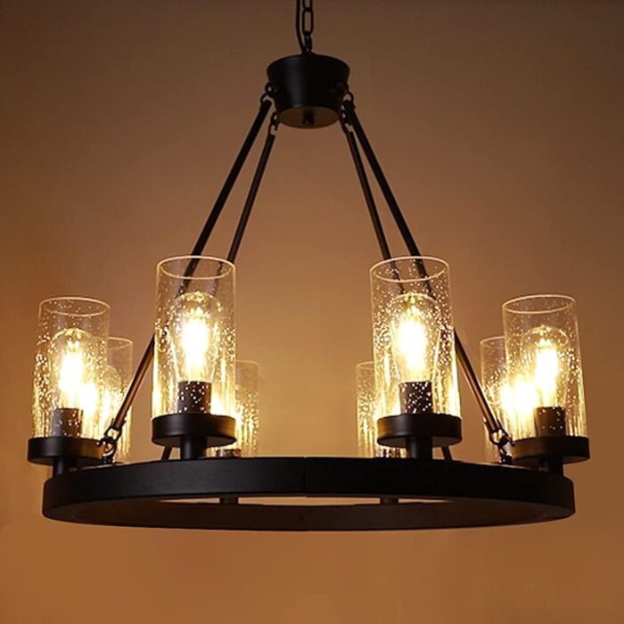 Vintage Wagon Wheel Chandelier Black